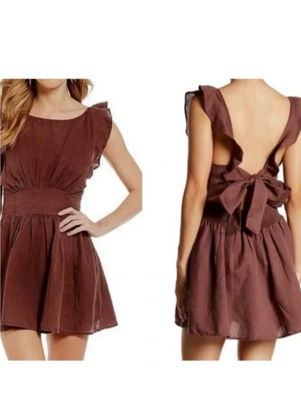Free People Erin Dress Brown Scoop Neck A-Line Dress - Picture 6 of 6